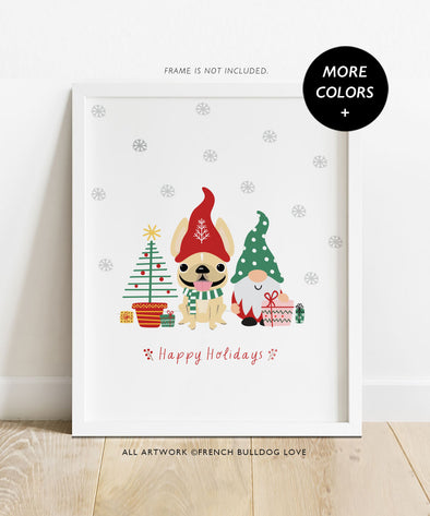 Holiday Gnome - French Bulldog Holiday Custom Print 8x10