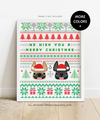 Knit Sweater - We Wish You a Merry Christmas - French Bulldog Holiday Dog Print 8x10
