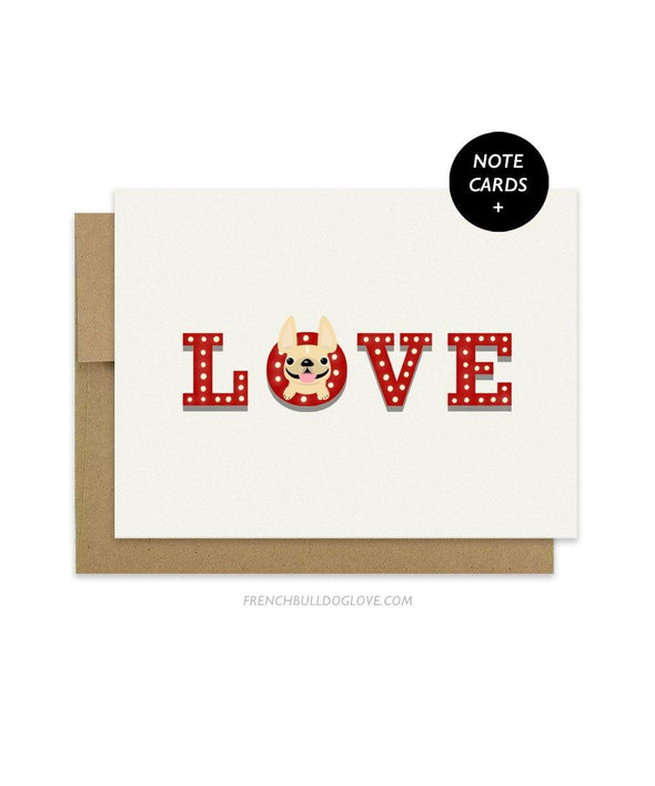 Flashing Love - French Bulldog Note Cards - Set of 12 - French Bulldog Love