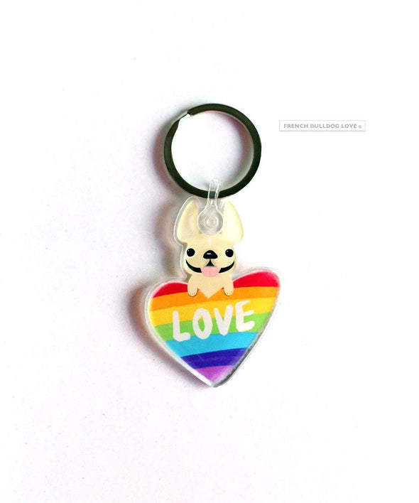 Frenchie Love Keychain - Clear Acrylic - French Bulldog Love