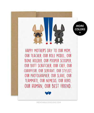 Mom Servant - TWO FRENCHIES - French Bulldog Greeting Card