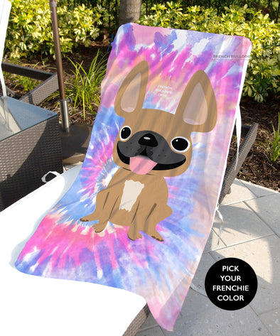 Tie Dye Beach Towel - Pinks / Pick Your Frenchie Color