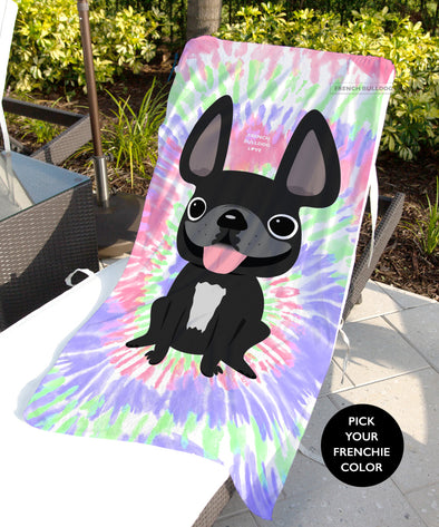 Tie Dye Beach Towel - Retro / Pick Your Frenchie Color