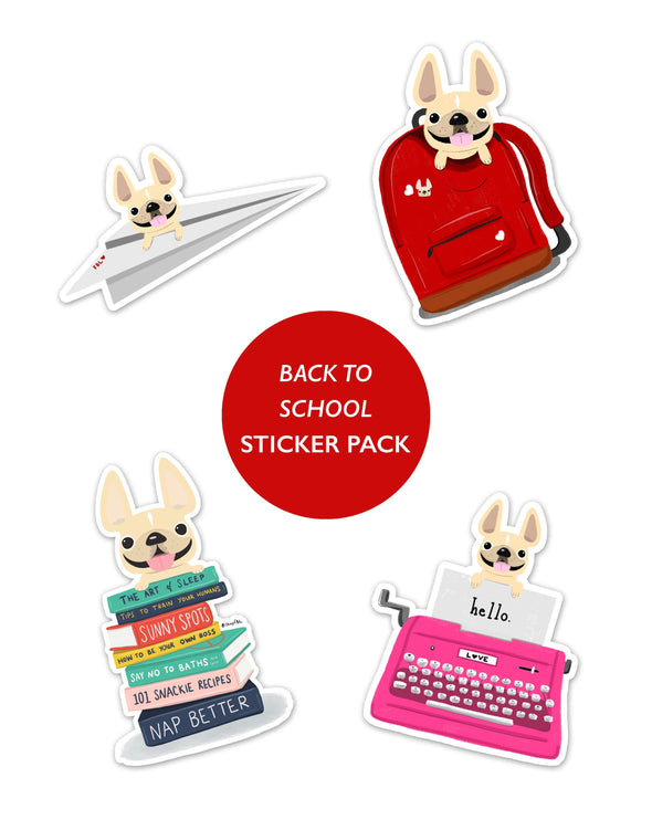 BACK TO SCHOOL STICKER PACK - Set of 4 - Waterproof Vinyl Stickers - French Bulldog Love
