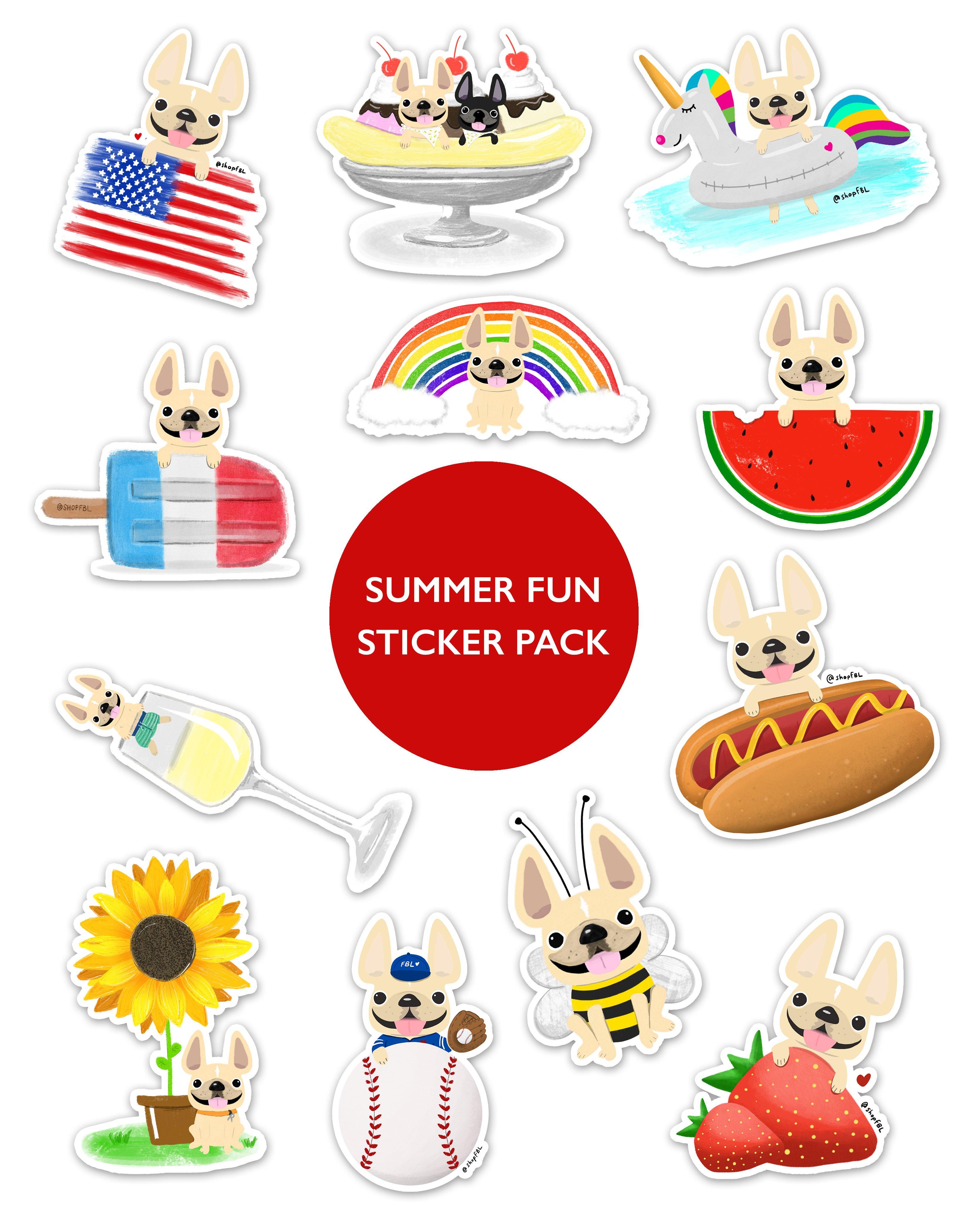 SUMMER FUN STICKER PACK - Set of 12 - Waterproof Vinyl Stickers ...