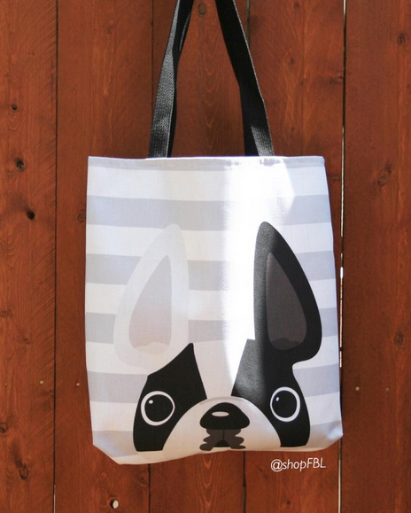 Black&White Pied Too / Striped French Bulldog Tote Bag - French Bulldog Love - 2