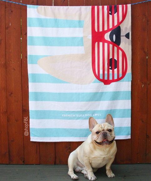 Cream / Summer Shades French Bulldog Beach Towel - French Bulldog Love - 2