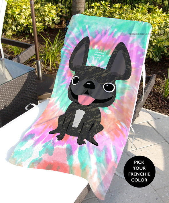 Tie Dye Beach Towel - Starburst / Pick Your Frenchie Color