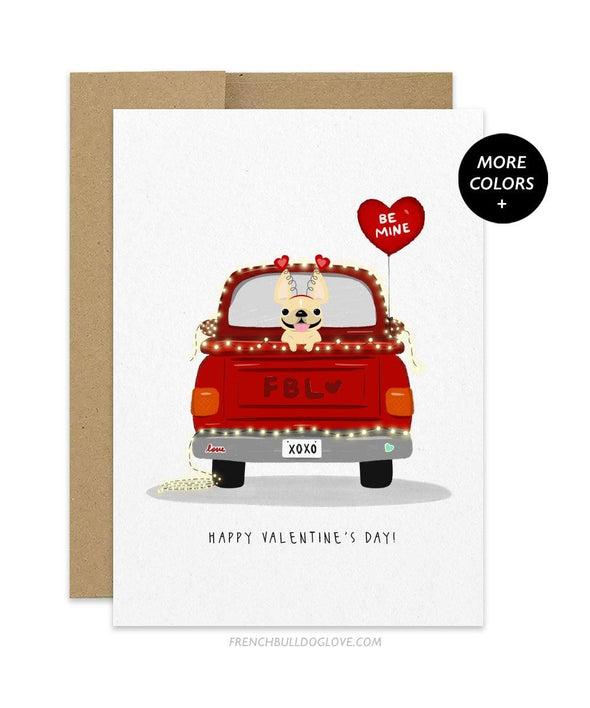 Love Truck - Single Frenchie - French Bulldog Greeting Card - French Bulldog Love