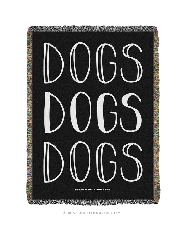 DOGS Woven Blanket - Black - 100% Cotton - Small - French Bulldog Love