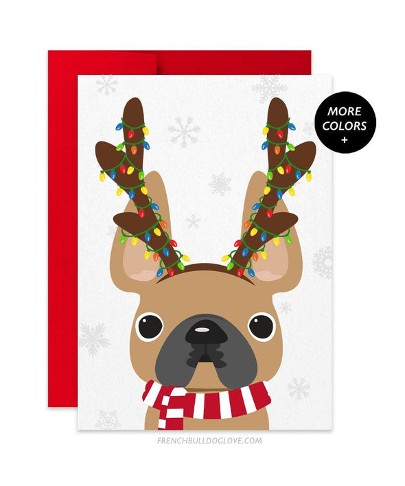 Antlers French Bulldog Holiday Card - French Bulldog Love