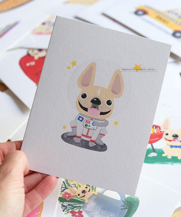 #100DAYPROJECT French Bulldog Note Cards Box Set of 12 - ASTRONAUT - French Bulldog Love