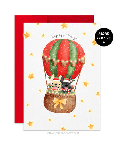 Holiday Balloon - TWO Frenchies - French Bulldog Holiday Christmas Card