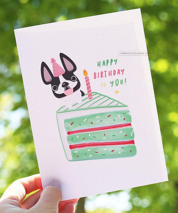 CAKE 9 - French Bulldog Birthday Card - French Bulldog Love