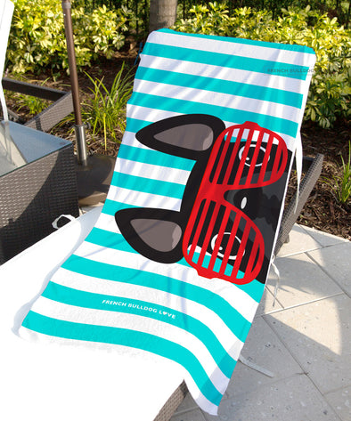 Black / Red Summer Shades French Bulldog Beach Towel