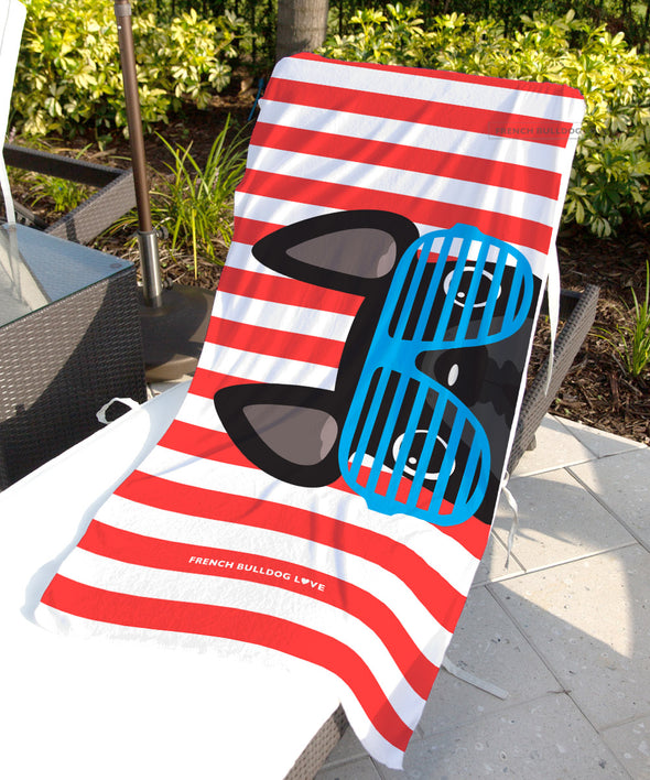 Black / Summer Shades French Bulldog Beach Towel
