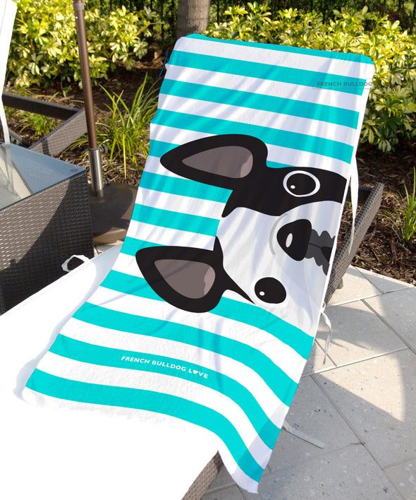Black Pied /  Striped French Bulldog Beach Towel