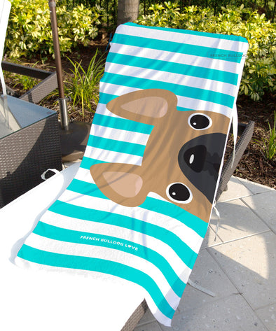 Fawn / Striped French Bulldog Beach Towel