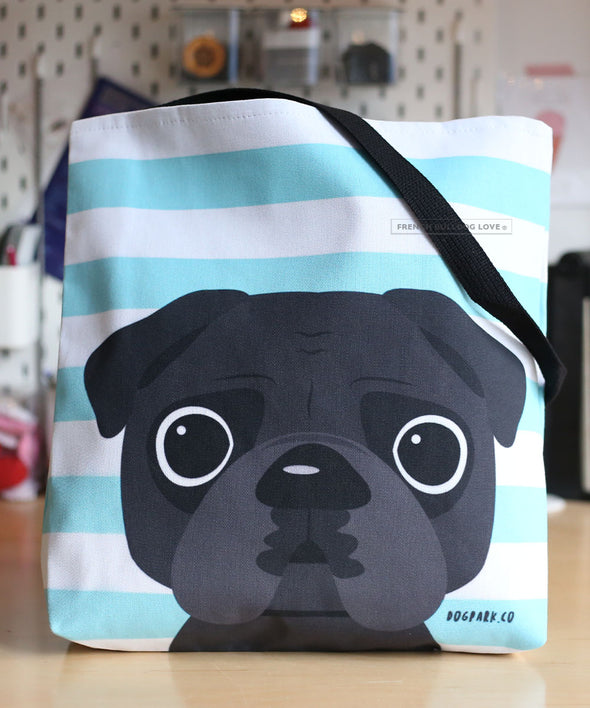 Pug Tote Bag - Black Pug