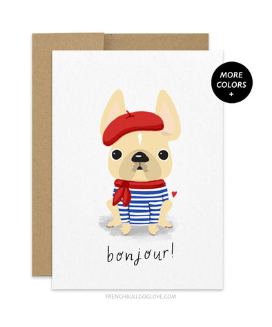 Bonjour Stripes - French Bulldog Card