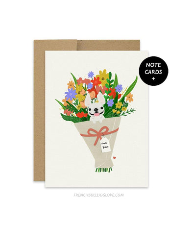 Frenchie Bouquet - French Bulldog Note Cards - Set of 12 - French Bulldog Love