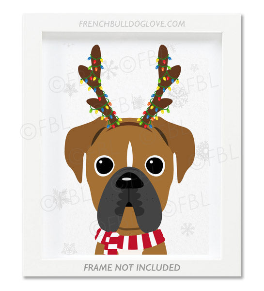 Boxer With Antlers - Custom Holiday Boxer Print 8x10