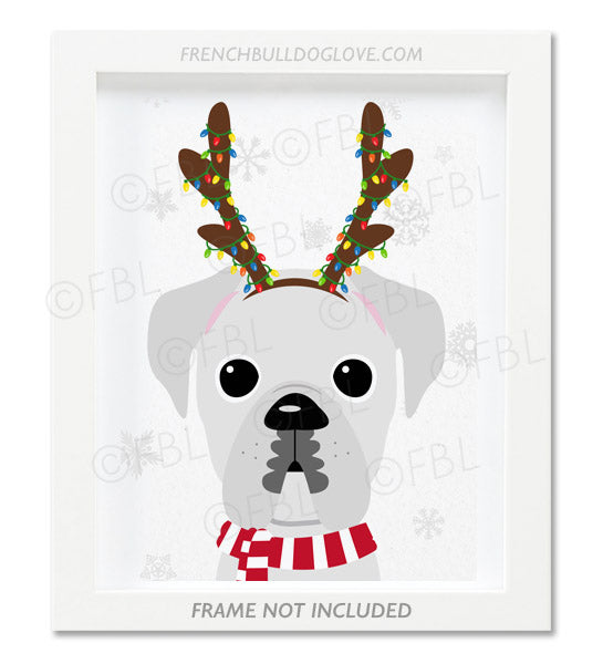 Boxer With Antlers - Custom Holiday Boxer Print 8x10