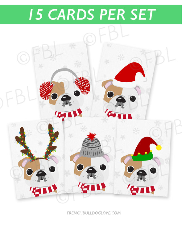 Bulldog - Festive Pups - 15 Card Holiday Box Set