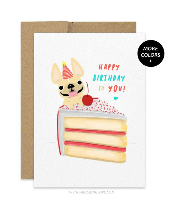 CAKE 1 - French Bulldog Birthday Card - French Bulldog Love
