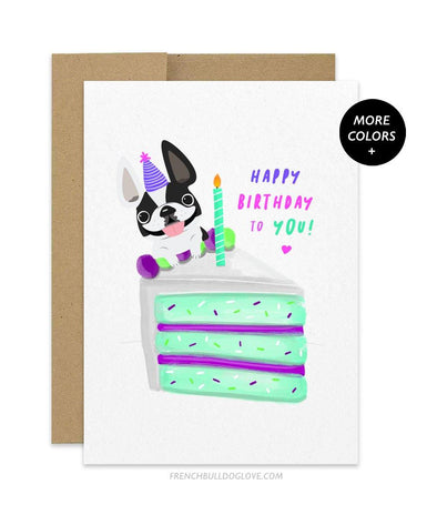 CAKE 3 - French Bulldog Birthday Card - French Bulldog Love