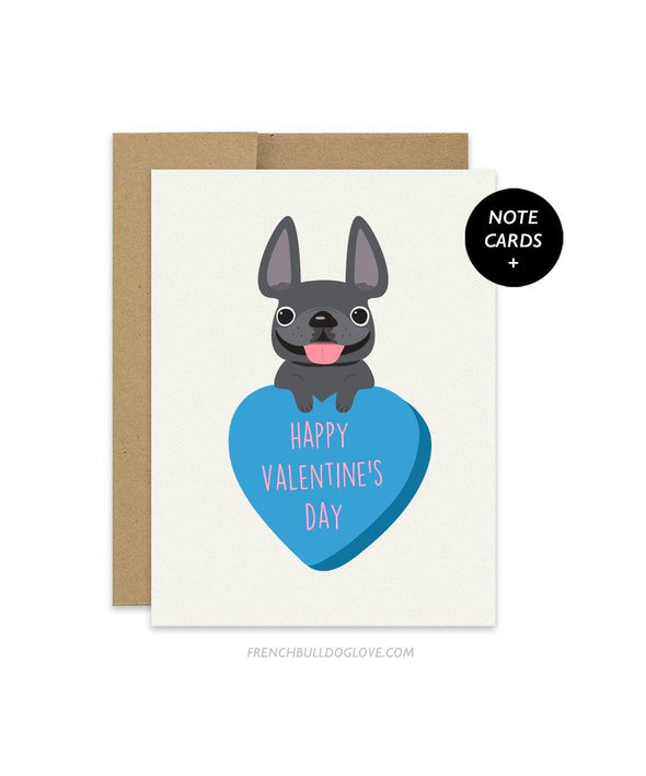 Candy Heart - Blue - French Bulldog Note Cards - Set of 12 - French Bulldog Love
