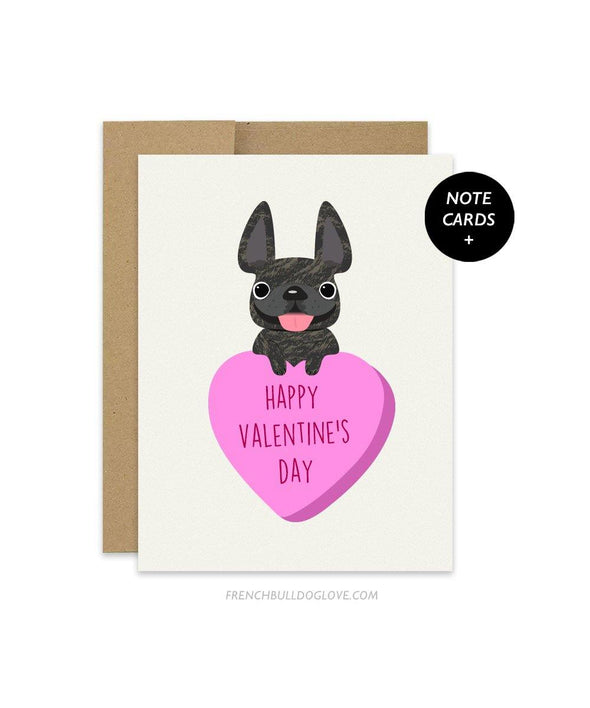 Candy Heart - Pink - French Bulldog Note Cards - Set of 12 - French Bulldog Love