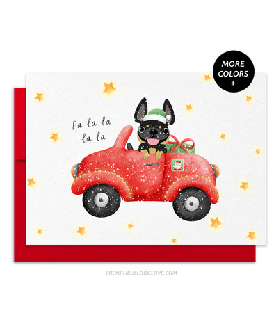 Holiday Car French Bulldog Christmas Card
