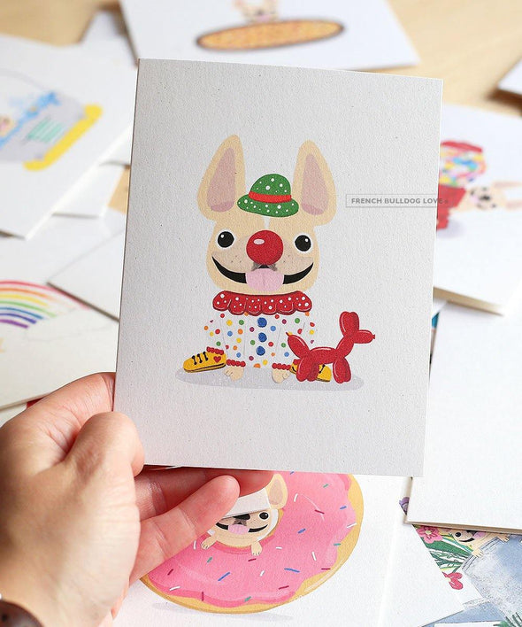 #100DAYPROJECT French Bulldog Note Cards Box Set of 12 - CLOWN - French Bulldog Love