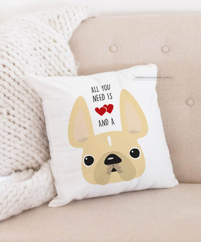 Frenchie Pillow - All You Need is Love & a Frenchie - Cream Stripe