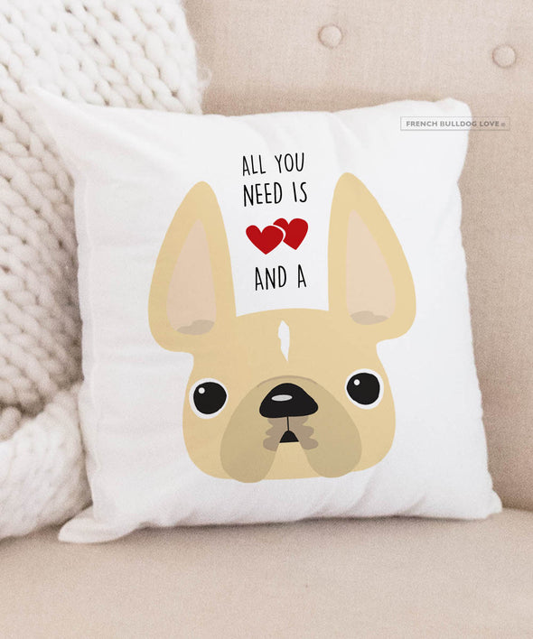 Frenchie Pillow - All You Need is Love & a Frenchie - Cream Stripe