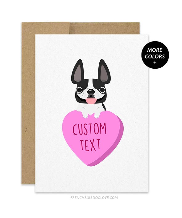 Custom Pink Heart Candy French Bulldog Greeting Card - ADD YOUR OWN TEXT