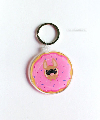 Donut Keychain - Clear Acrylic - French Bulldog Love