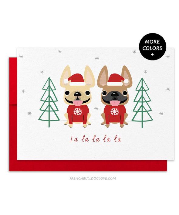 Fa La La - TWO Frenchies - French Bulldog Christmas Card