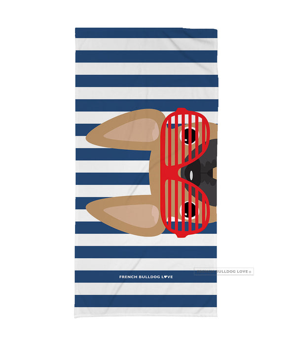 Fawn / Red Summer Shades French Bulldog Navy Beach Towel
