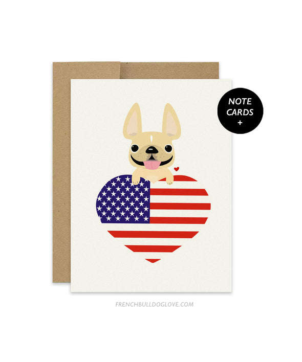 USA Love - French Bulldog Note Cards - Set of 12