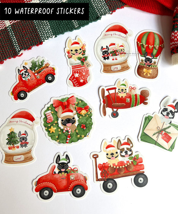 The Frenchie Express Holiday Sticker Set - 10 Waterproof Vinyl Stickers