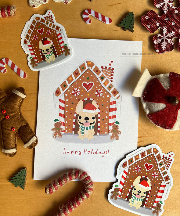 Gingerbread House - French Bulldog Christmas Card