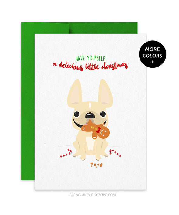 Delicious Xmas French Bulldog Holiday Christmas Card