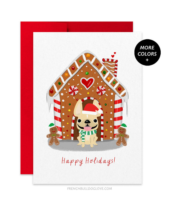 Gingerbread House - French Bulldog Christmas Card