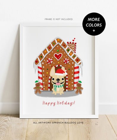 Gingerbread House - French Bulldog Holiday Custom Print 8x10