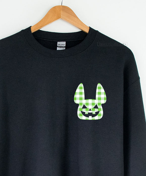 Green Plaid Pumpkin - Black Crewneck Sweatshirt - Unisex