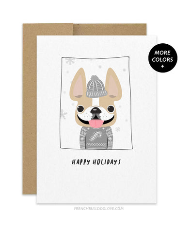 Sweater Weather Happy Holidays French Bulldog Holiday Card