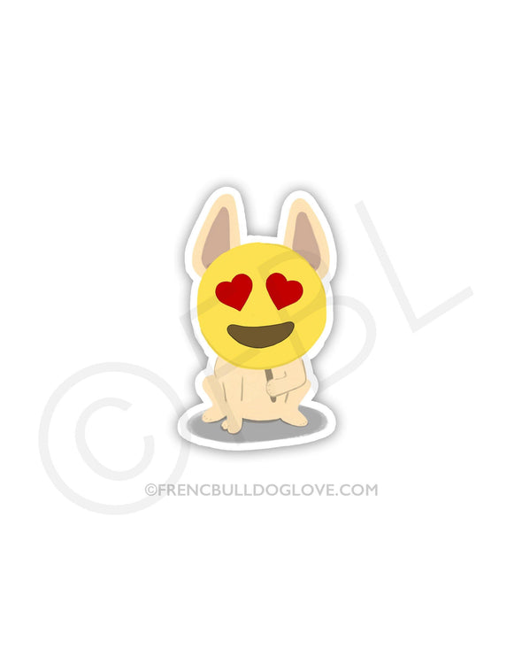 #100DAYPROJECT 43/100 - HEART EYES EMOJI VINYL FRENCH BULLDOG STICKER - French Bulldog Love