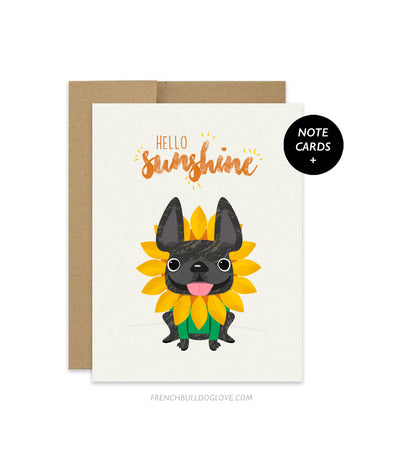 Hello Sunshine A2 French Bulldog Note Cards - Box Set of 5, 12, or 25
